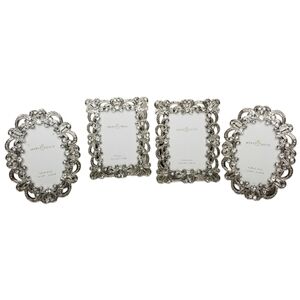Silver Rhinestone Mini Frame Set‎ Tabletop Frames 2 Rectangle 2 Oval Set of 4